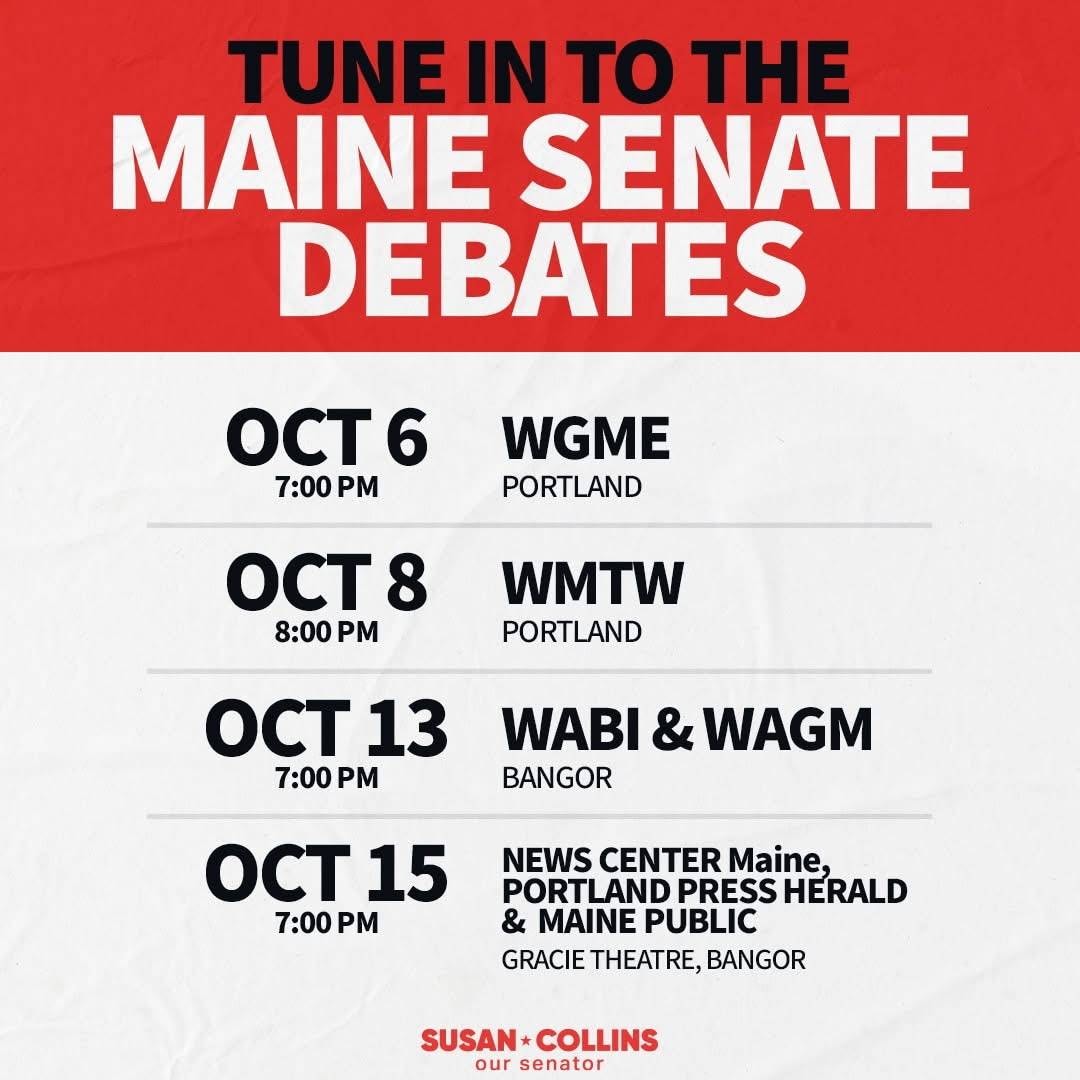 Tune in to the Maine Senate Debates — Oct 6 WGME, Oct 8 WMTW, Oct 13 WABI & WAGM, Oct 15 News Center Maine