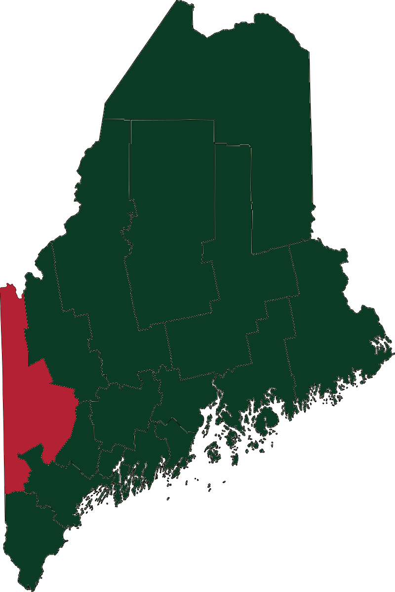 Map of Maine with Oxford County highlighted in red — click to learn more on Wikipedia